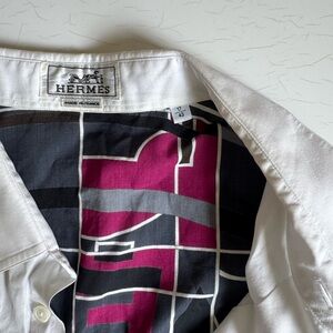 Hermès White Shirt with Pink and Black Pattern